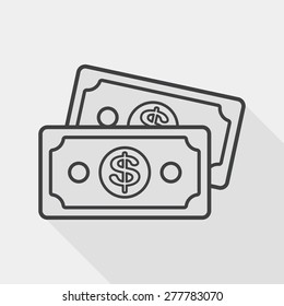 shopping money cash flat icon with long shadow, line icon