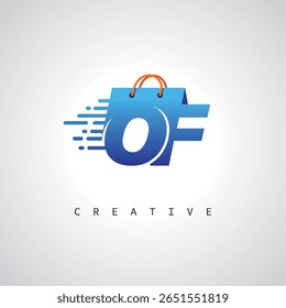 OF Shopping Monogram – Entrega rápida Logotipo de comercio electrónico con icono de bolsa y marca digital para tienda en línea, venta minorista e identidad logística
