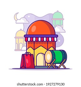 Shopping in the month of Ramadan Vector Cartoon Illustration. Ramadan kareem Icon Concept White Isolated. Flat Cartoon Style Suitable for Web Landing Page, Banner, Sticker, and Background