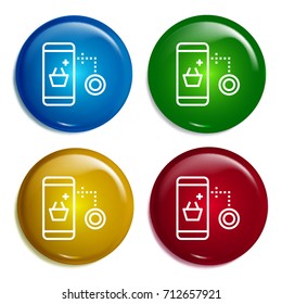 Shopping multi color gradient glossy badge icon set. Realistic shiny badge icon or logo mockup