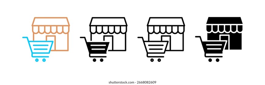 Compras Ícone de estilo múltiplo em cor de linha, misto, cor linear, glifo, linha.