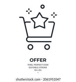 Shopping offer editable stroke outline icon isolated on white background flat vector illustration. Pixel perfect. 64 x 64.