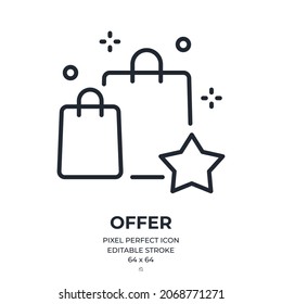 Shopping offer editable stroke outline icon isolated on white background flat vector illustration. Pixel perfect. 64 x 64.