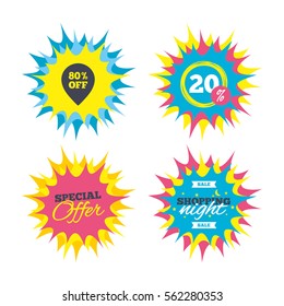Shopping offers, special offer banners. 80% sale pointer tag sign icon. Discount symbol. Special offer label. Discount star label. Vector