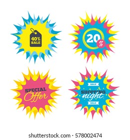 Shopping offers, special offer banners. 40% sale price tag sign icon. Discount symbol. Special offer label. Discount star label. Vector