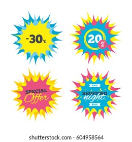 Shopping offers, special offer banners. 30 percent discount sign icon. Sale symbol. Special offer label. Discount star label. Vector