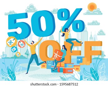 Shopping on Big Sale, Store Unbelievable Discounts Offer, Price Off Promotion Campaign Flat Vector Concept with Happy People Characters Purchasing Goods and Gifts on Shop Seasonal Sale Illustration