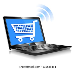 Shopping on the Internet - Concept icon computer shopping on the web
