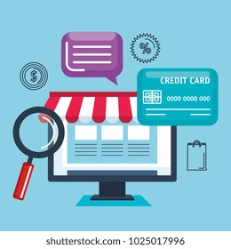 shopping on line set icons