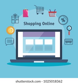 shopping on line set icons