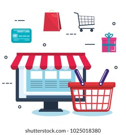 shopping on line set icons