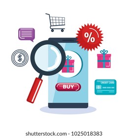 shopping on line set icons