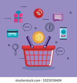 shopping on line set icons