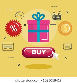 shopping on line set icons