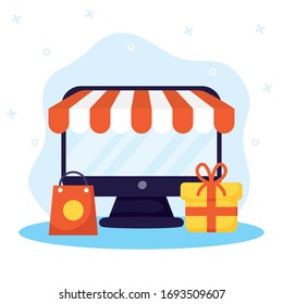 shopping on line technology with desktop vector illustration design