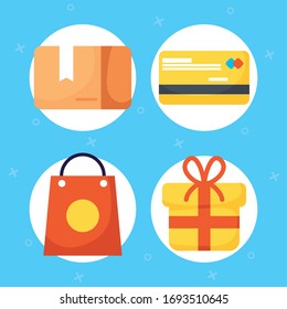 shopping on line technology with set icons vector illustration design