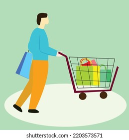 Shopping on mobile. Online store flat design. Pro Vector