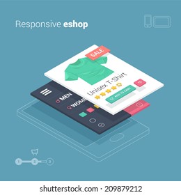 Shopping on online e-commerce mobile responsive website or store