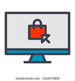 Shopping on online store in color filled icon. Add to cart, e-commerce, online shop, browsing