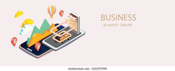 shopping on phone and megaphone 3d vector isometric 