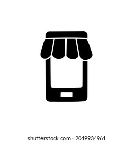 Shopping on smartphone icon,  Mobile Shopping icon in solid black flat shape glyph icon, isolated on white background 