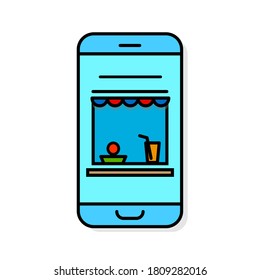 Shopping on web with your mobile phone - vector simple line infographic