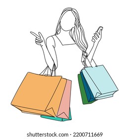 Shopping one line drawing. Minimalistic vector illustration, Oneline art.