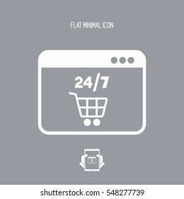Shopping online 24/7 - Vector flat icon