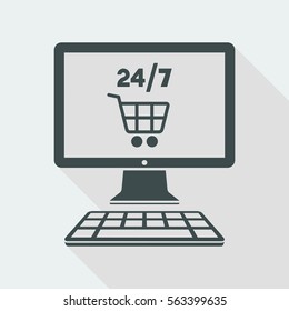 Shopping online 24/7 - Vector flat icon
