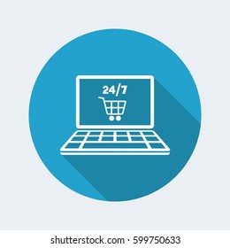 Shopping online 24/7 - Vector flat icon