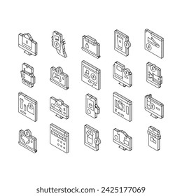 Conjunto de iconos isométricos de la colección de aplicaciones online. Zapatos Y Ropa, Tecnología Digital Y Teléfono Móvil, Departamento De Alimentos Y Bebidas Alcohólicas Concepto De Compras Pictogramas Lineales