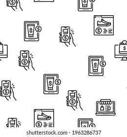 Shopping Online App Vector Seamless Pattern Thin Line Illustration