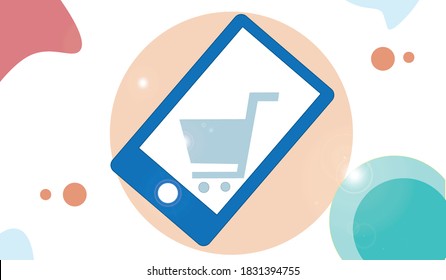  comprar en línea fondo. Aplicación móvil. Comprar en línea en el sitio web. Concepto de vector