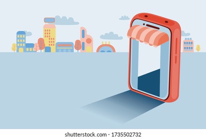 Shopping Online is The Best Way to Shopping During Times of Social Distancing, vector, Illustration,