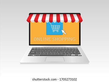 Shopping online by click on cart, Online Shopping on Website or Application E-commerce and Digital marketing WWW web wide web Vector.