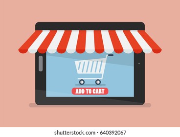 Shopping online by tablet. Flat style design