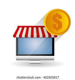 Shopping online and computer design , vector illustration