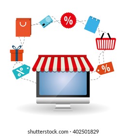 Shopping online and computer design , vector illustration