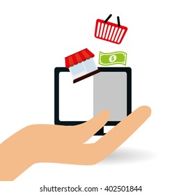 Shopping online and computer design , vector illustration