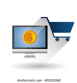 Shopping online and computer design , vector illustration