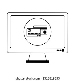 shopping online computer screen in black and white