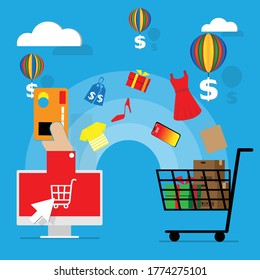shopping online in computer. vector illustration.