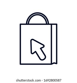 shopping online concept, shopping bag with cursor design over white background, line style, vector illustration