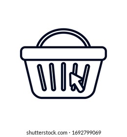 shopping online concept, basket with cursor icon over white background, line style, vector illustration