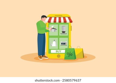 Shopping online concept. Colored flat vector illustration isolated.