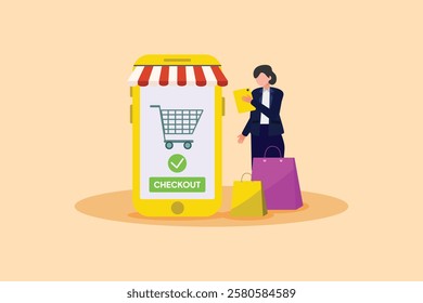 Shopping online concept. Colored flat vector illustration isolated.