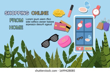 Shopping online concept for flat design, online trading for web page, website, template and background, vector illustration about shopping online