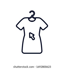 shopping online concept, hanger with a dress and cursor icon over white background, line style concept, vector illustration