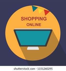 Shopping online concept with laptop and computer desktop screen icon set with flat style vector illustration