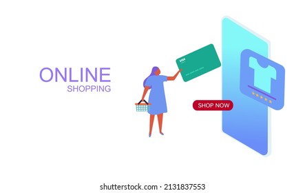 Shopping online concept lay pay credit card on smart phone.